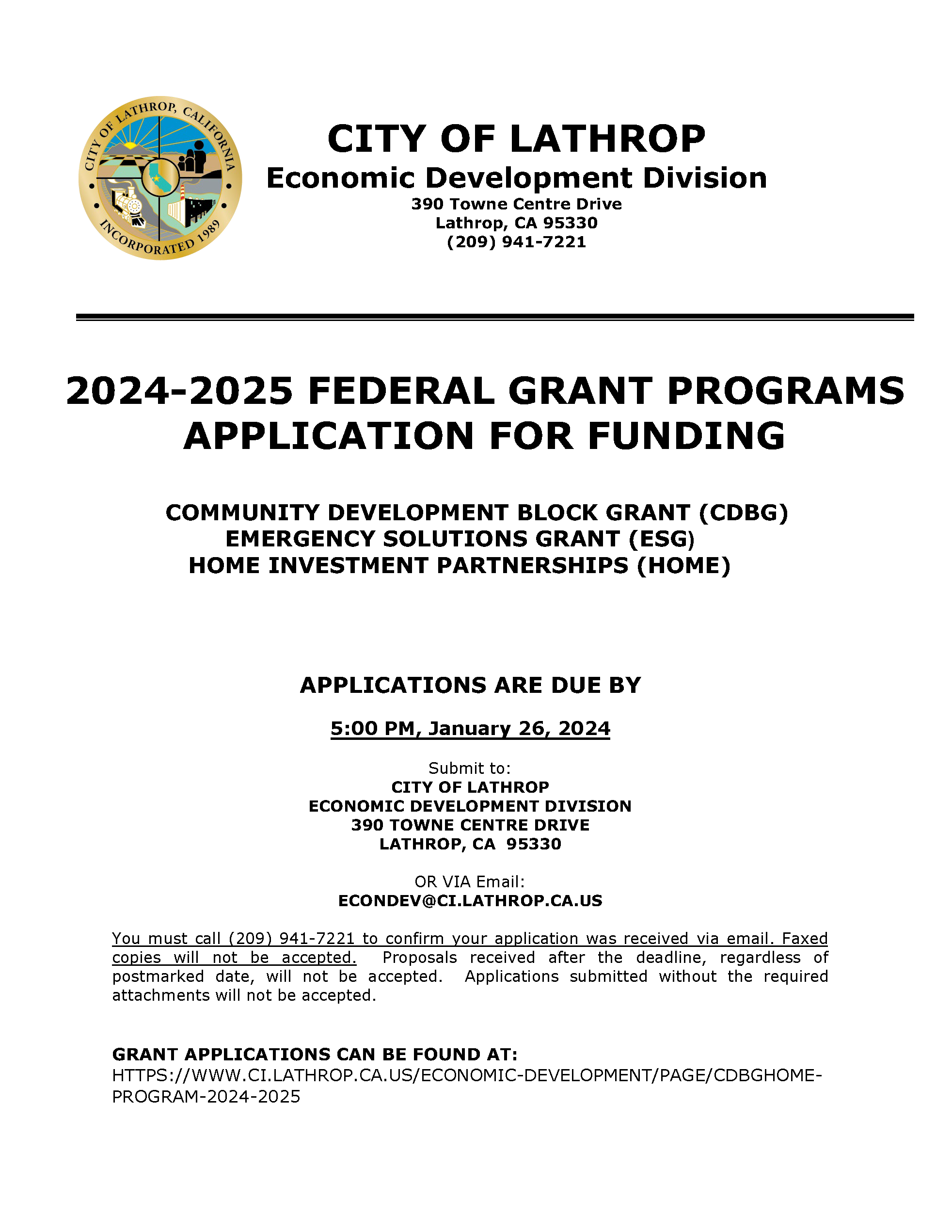 Lathrop Cdbg Home 2024 2025 Federal Grant Programs Application For Funding Page 01 