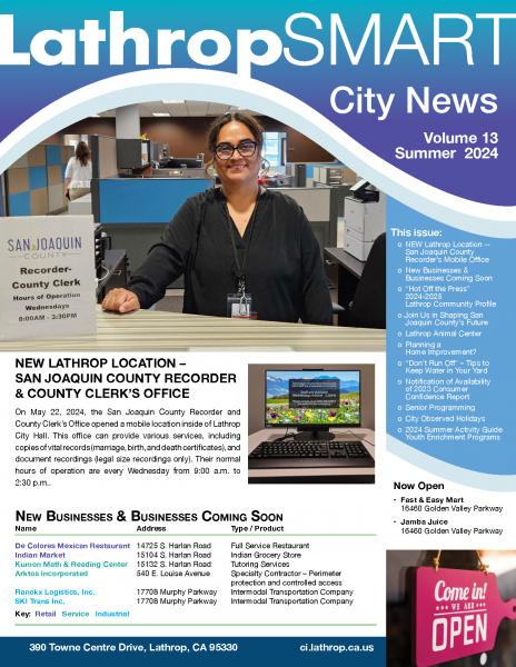 City of Lathrop Summer 2024 Newsletter - LathropSMART City News