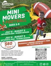 Mini Movers Flag Football | Saturdays Jul 6 - Aug 3 | Mossdale Landing Community Park 700 Towne Centre Dr. | $80 | Ages 3-5